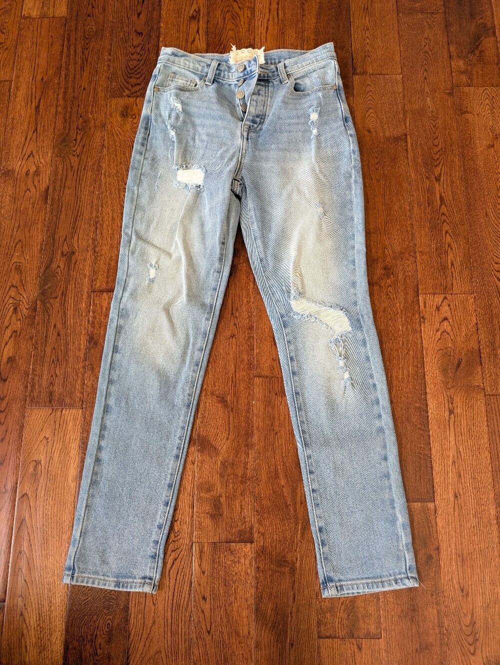 Altar'd State Distressed Denim Lightwash Blue Jeans Button Fly Size 26/3